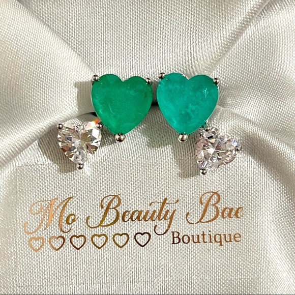 Ocean Blue Heart Studs - Picture 1 of 5